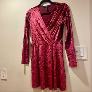 Burgundy Crushed Velvet Wrap Style Dress